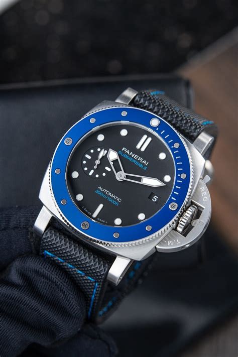 panerai submersible blue bezel|Panerai submarine watch.